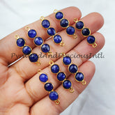 Blue Sapphire Bar Connector, 2.5cm Faceted Sapphire Double Bail Charm, Blue Gemstone Bracelet Connector, Sold By Piece